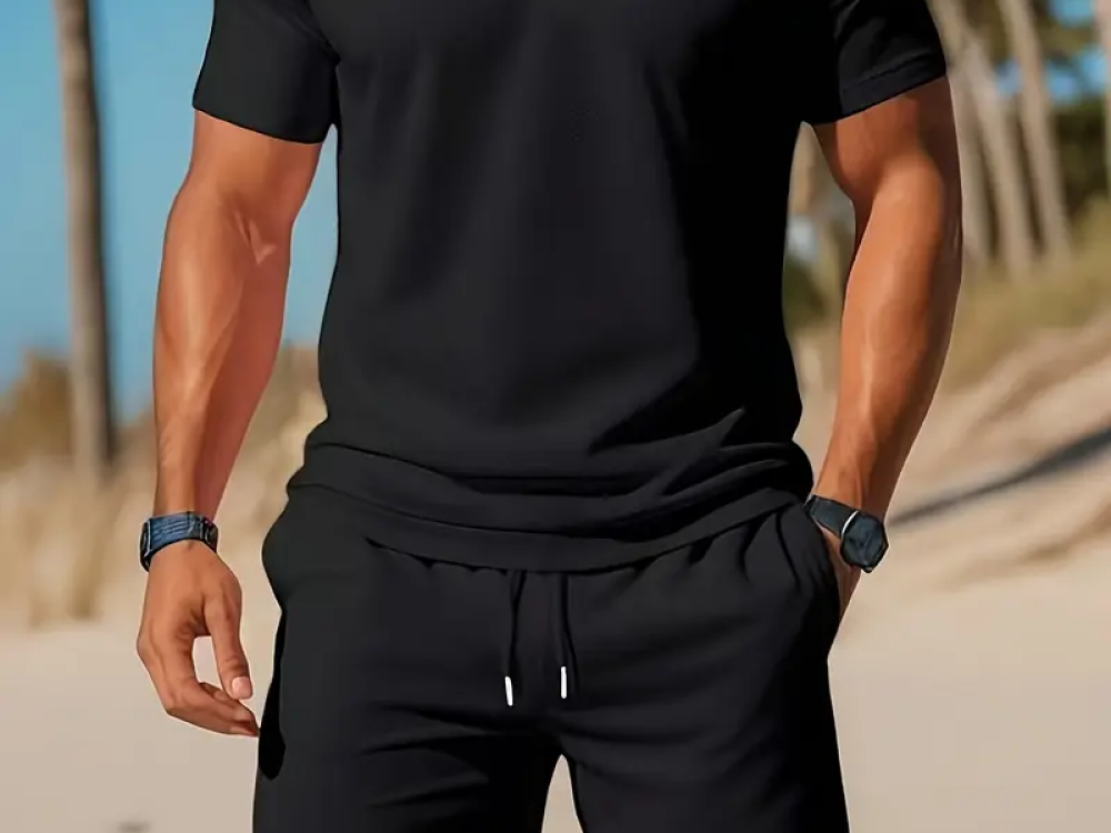 Black Short sleeve polo shirt set